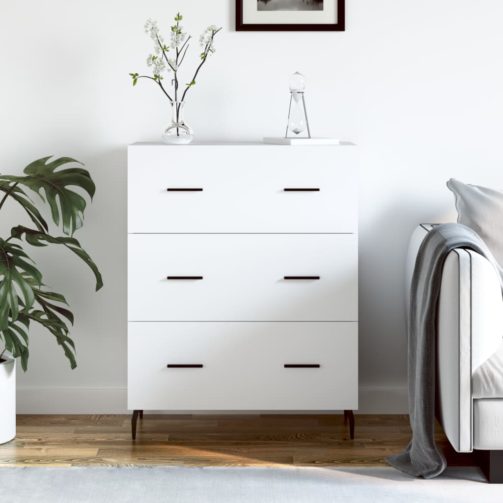 Dressoir 69,5x34x90 cm bewerkt hout wit – afbeelding 1