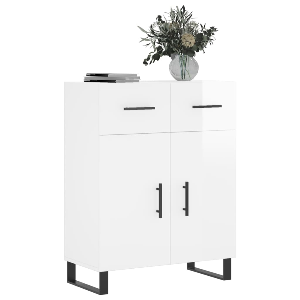 Dressoir 69,5x34x90 cm bewerkt hout hoogglans wit – afbeelding 3