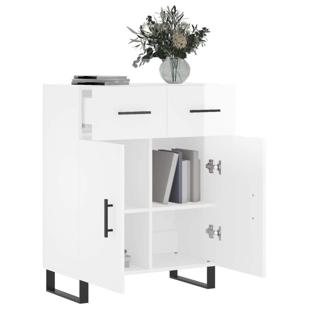 Dressoir 69,5x34x90 cm bewerkt hout hoogglans wit – afbeelding 4