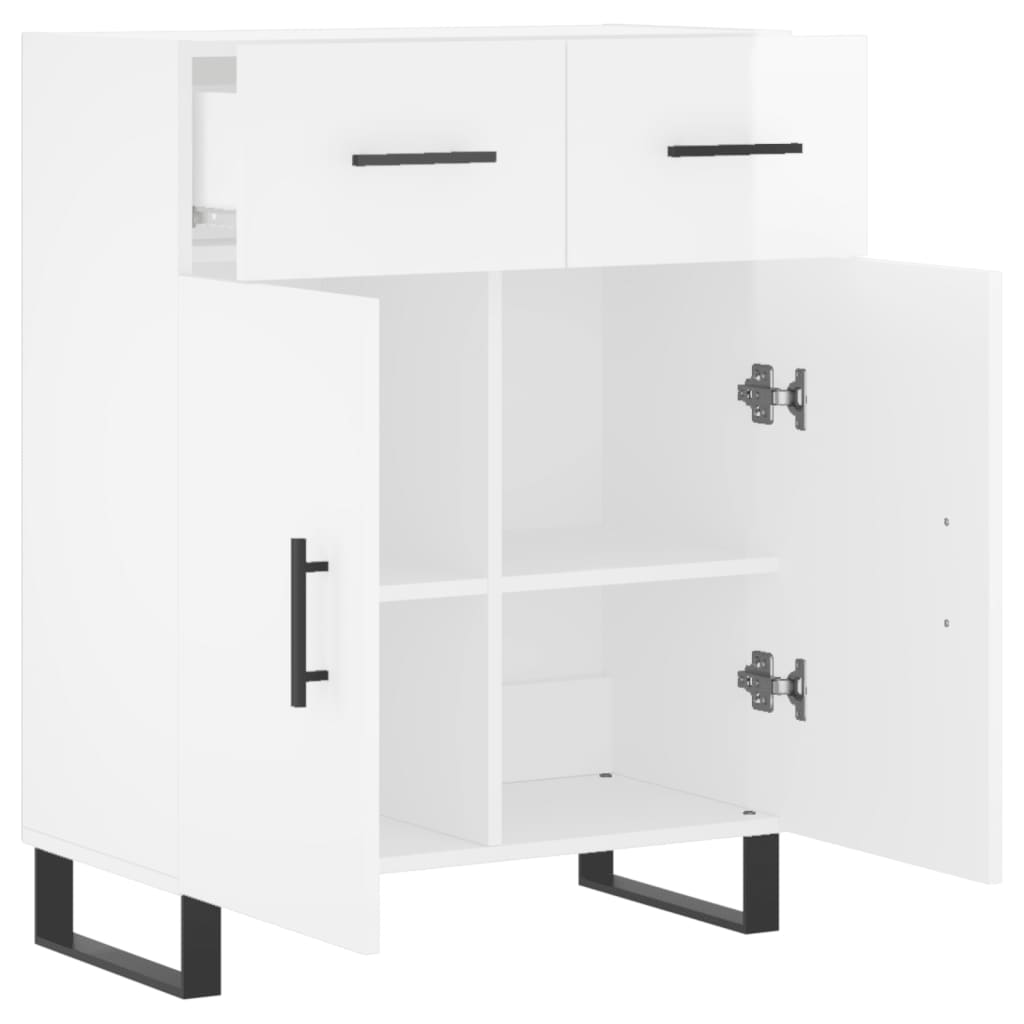 Dressoir 69,5x34x90 cm bewerkt hout hoogglans wit – afbeelding 5