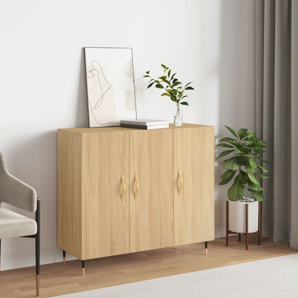 Dressoir 90x34x80 cm bewerkt hout sonoma eikenkleurig
