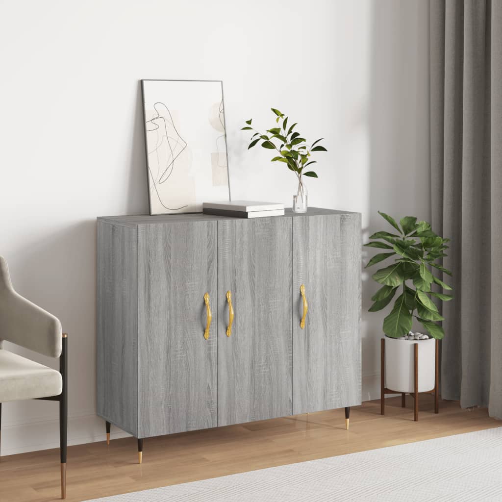 Dressoir 90x34x80 cm bewerkt hout grijs sonoma eikenkleurig