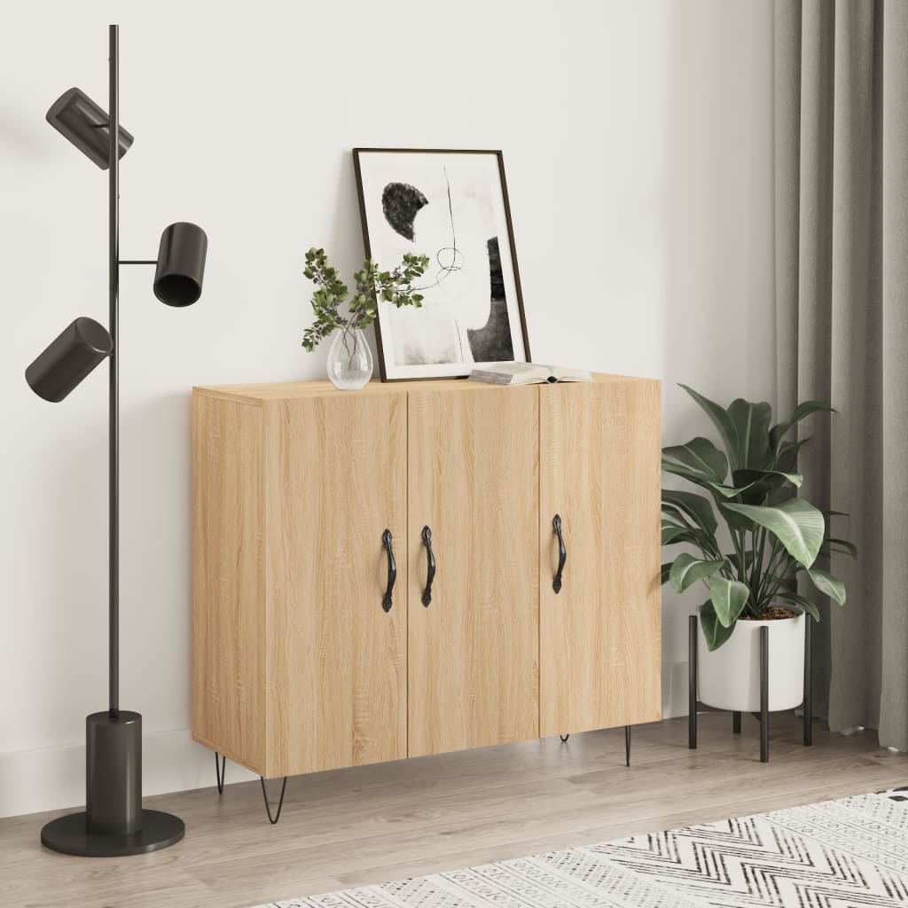 Dressoir 90x34x80 cm bewerkt hout sonoma eikenkleurig