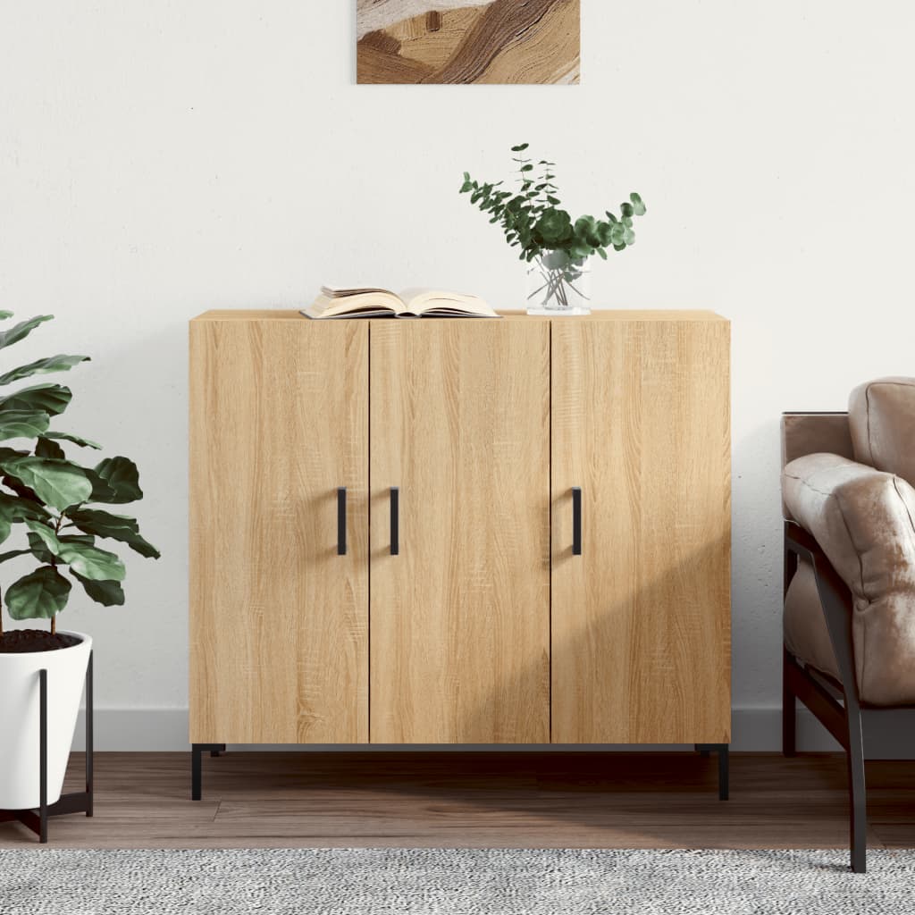 Dressoir 90x34x80 cm bewerkt hout sonoma eikenkleurig