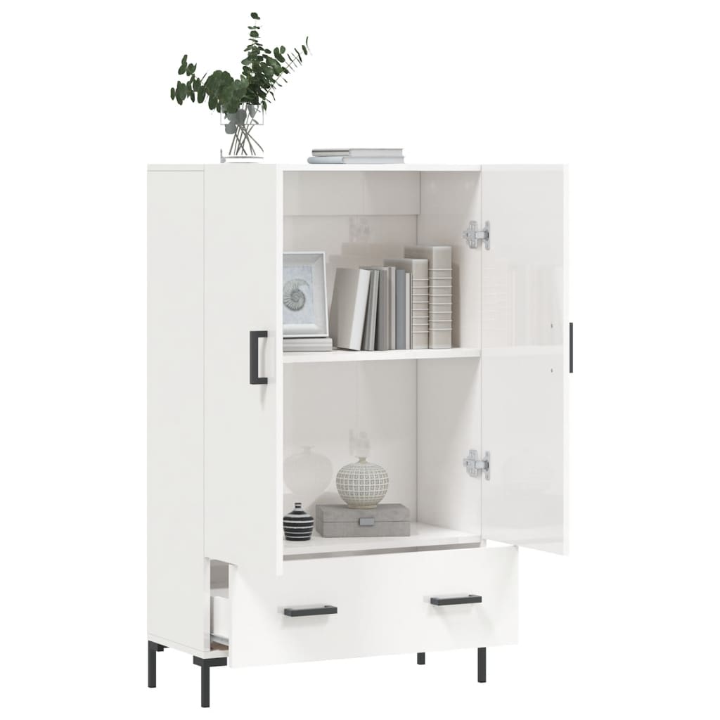 Hoge kast 69,5x31x115 cm bewerkt hout hoogglans wit – afbeelding 4