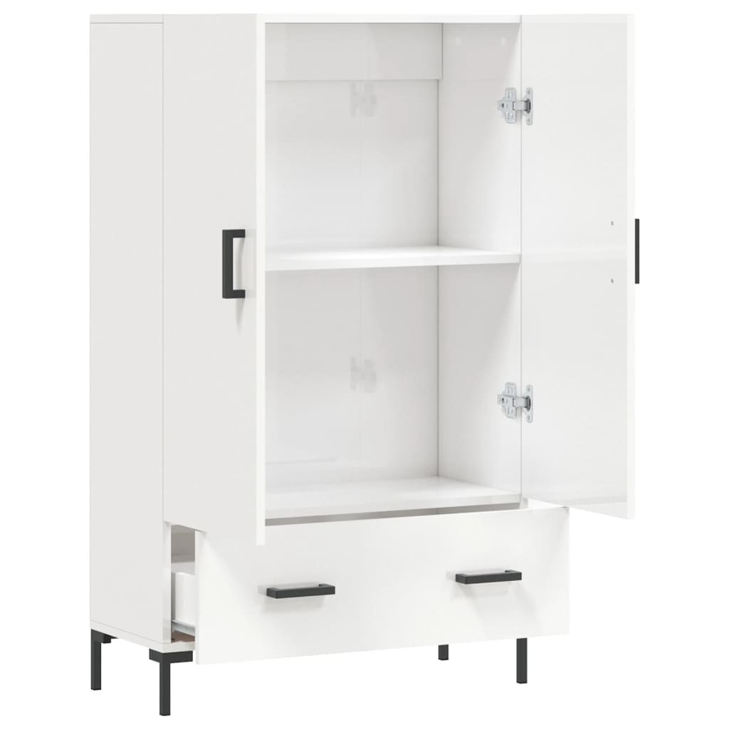 Hoge kast 69,5x31x115 cm bewerkt hout hoogglans wit – afbeelding 5