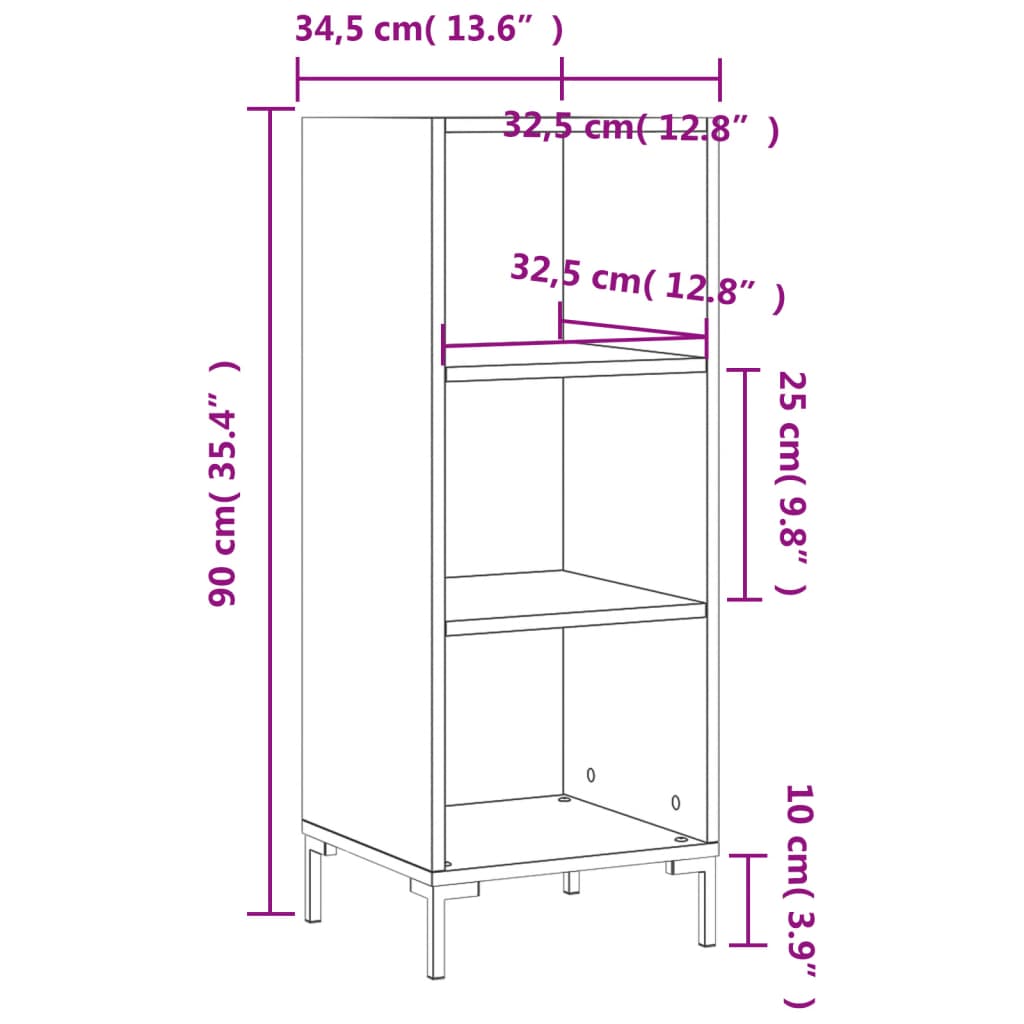 Dressoir 34,5x32,5x90 cm bewerkt hout wit – afbeelding 9