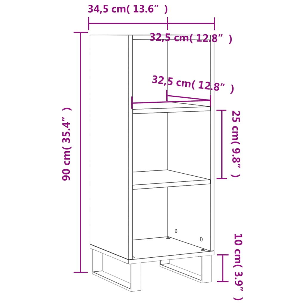 Dressoir 34,5x32,5x90 cm bewerkt hout wit – afbeelding 9