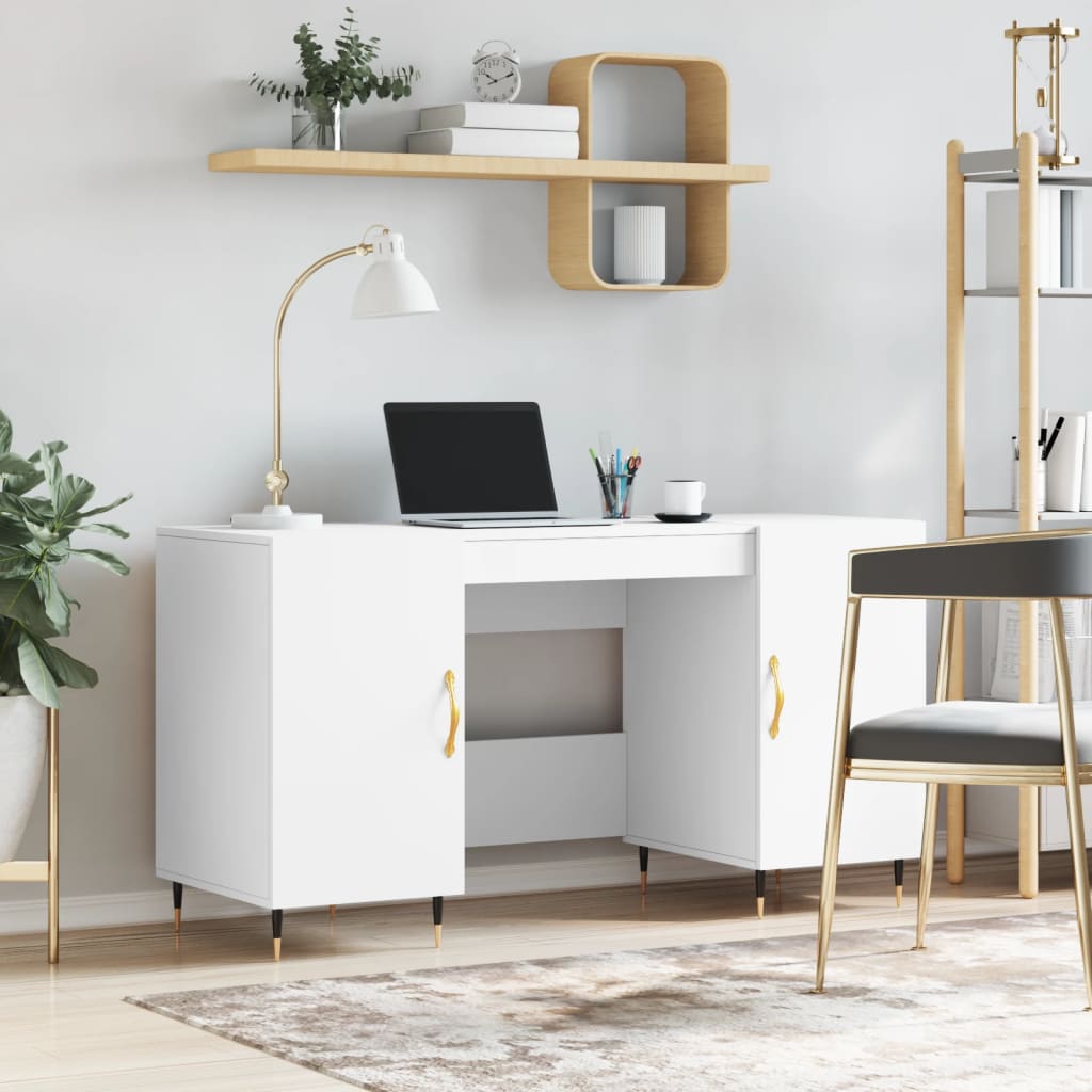 Bureau 140x50x75 cm bewerkt hout wit – afbeelding 1