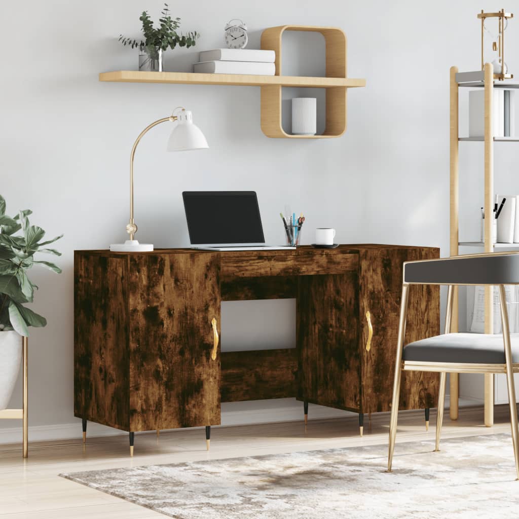 Bureau 140x50x75 cm bewerkt hout gerookt eikenkleurig