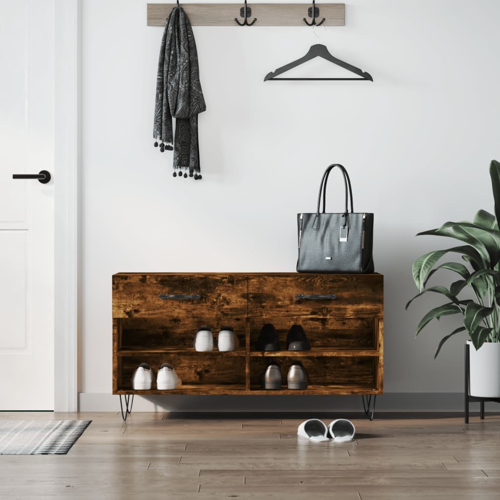 Schoenenbank 102x35x55 cm bewerkt hout gerookt eikenkleurig – afbeelding 1