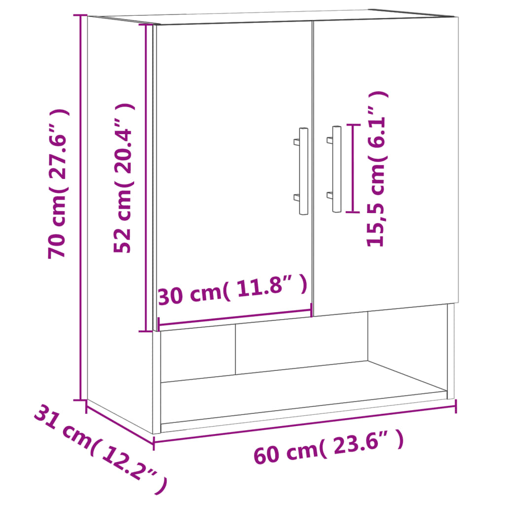 Wandkast 60x31x70 cm bewerkt hout wit – afbeelding 12