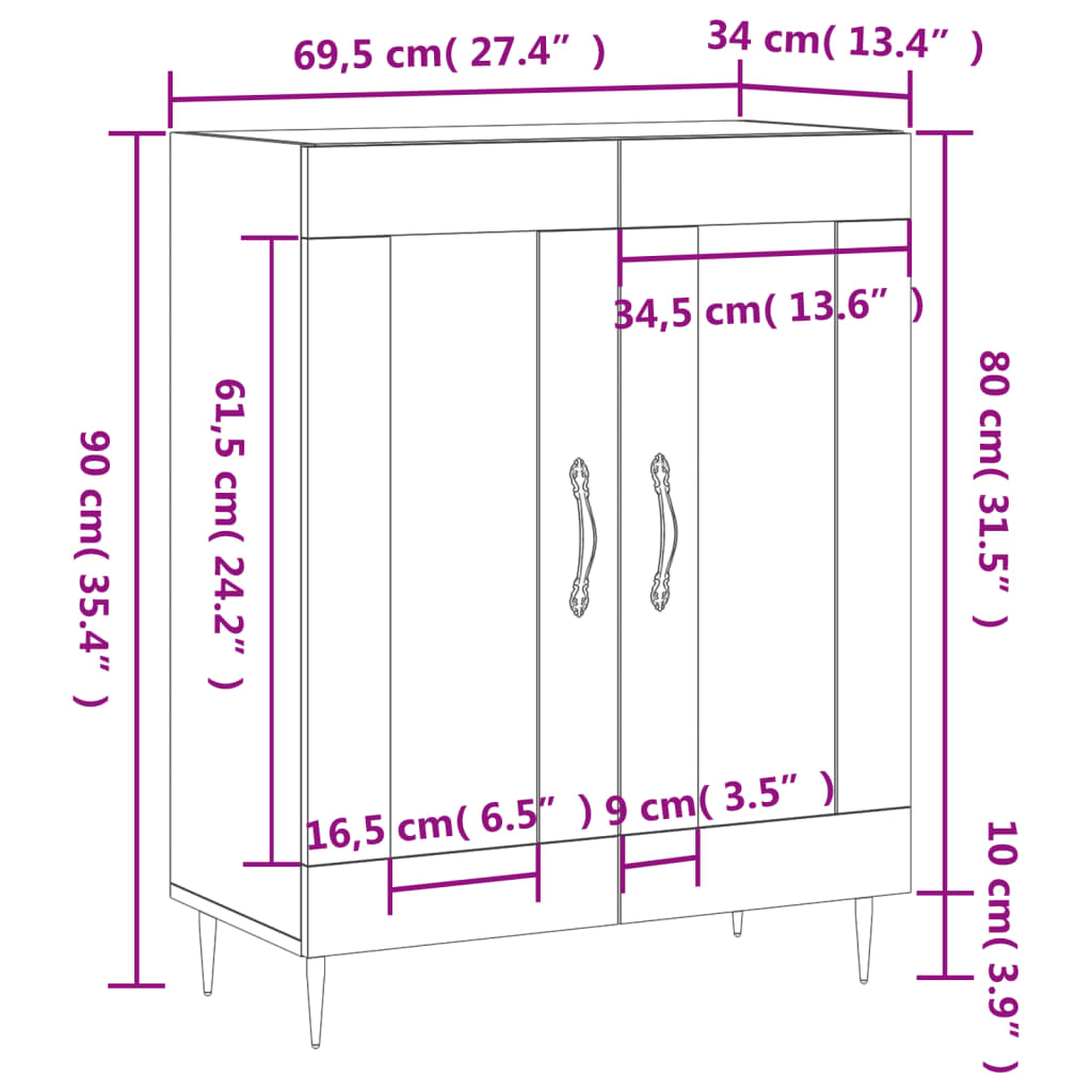 Dressoir 69,5x34x90 cm bewerkt hout gerookt eikenkleurig – afbeelding 12