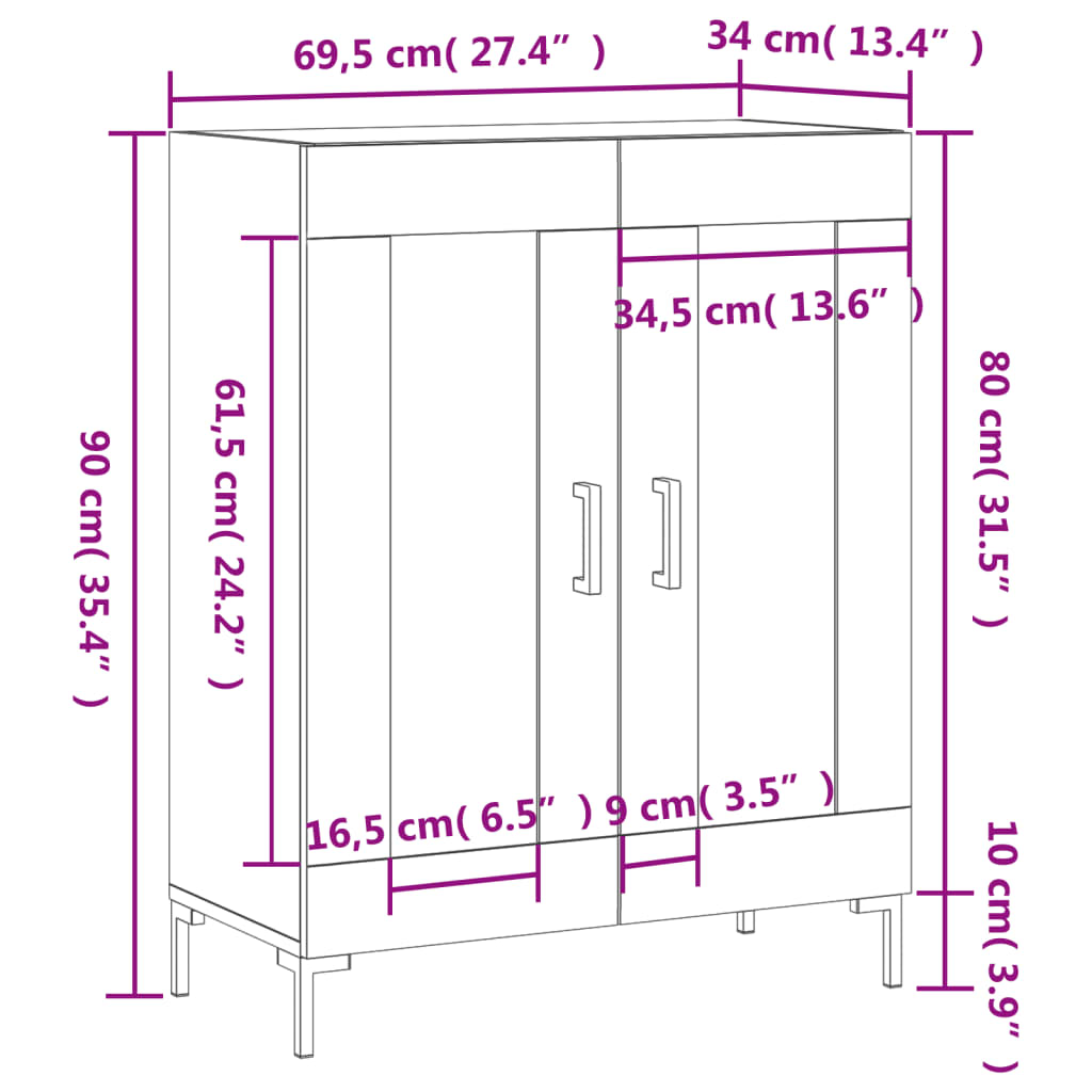 Dressoir 69,5x34x90 cm bewerkt hout sonoma eikenkleurig – afbeelding 12