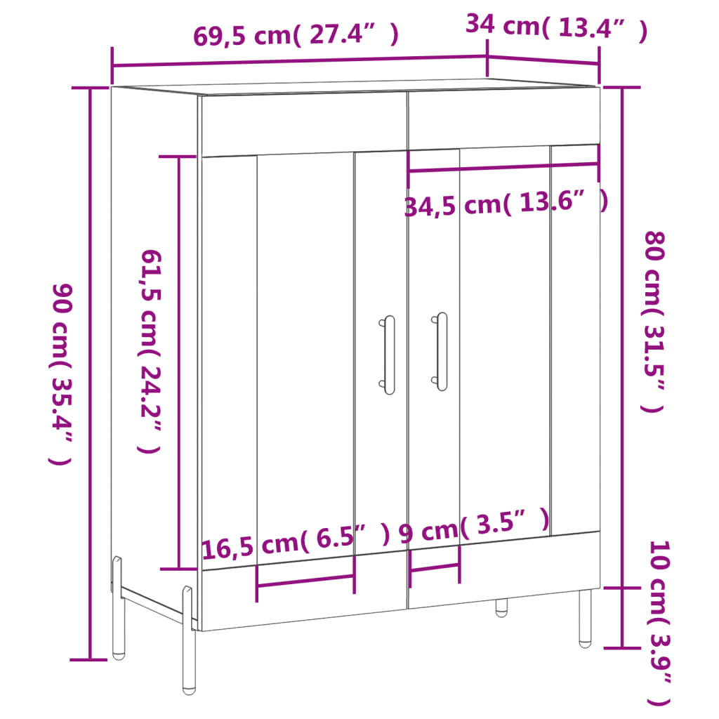 Dressoir 69,5x34x90 cm bewerkt hout gerookt eikenkleurig – afbeelding 12