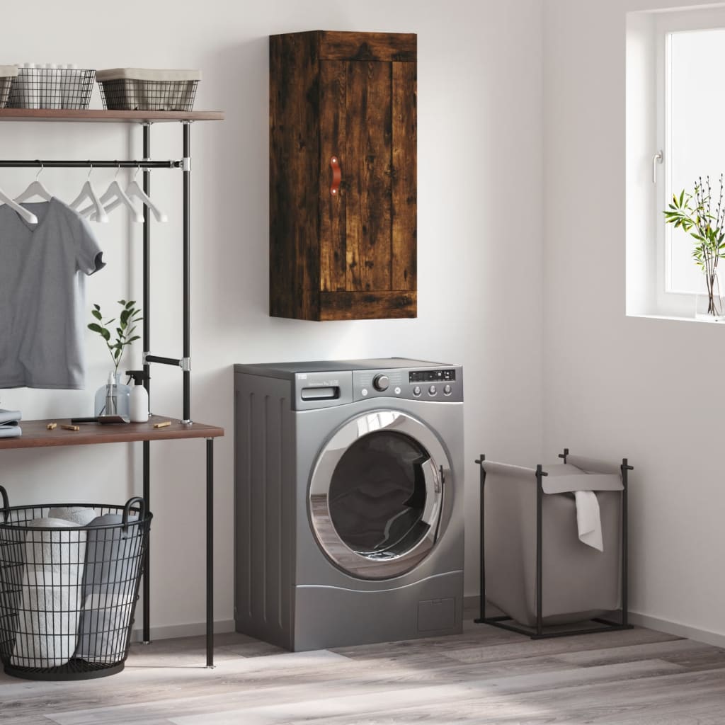 Wandkast 34,5x34x90 cm bewerkt hout gerookt eikenkleurig – afbeelding 1