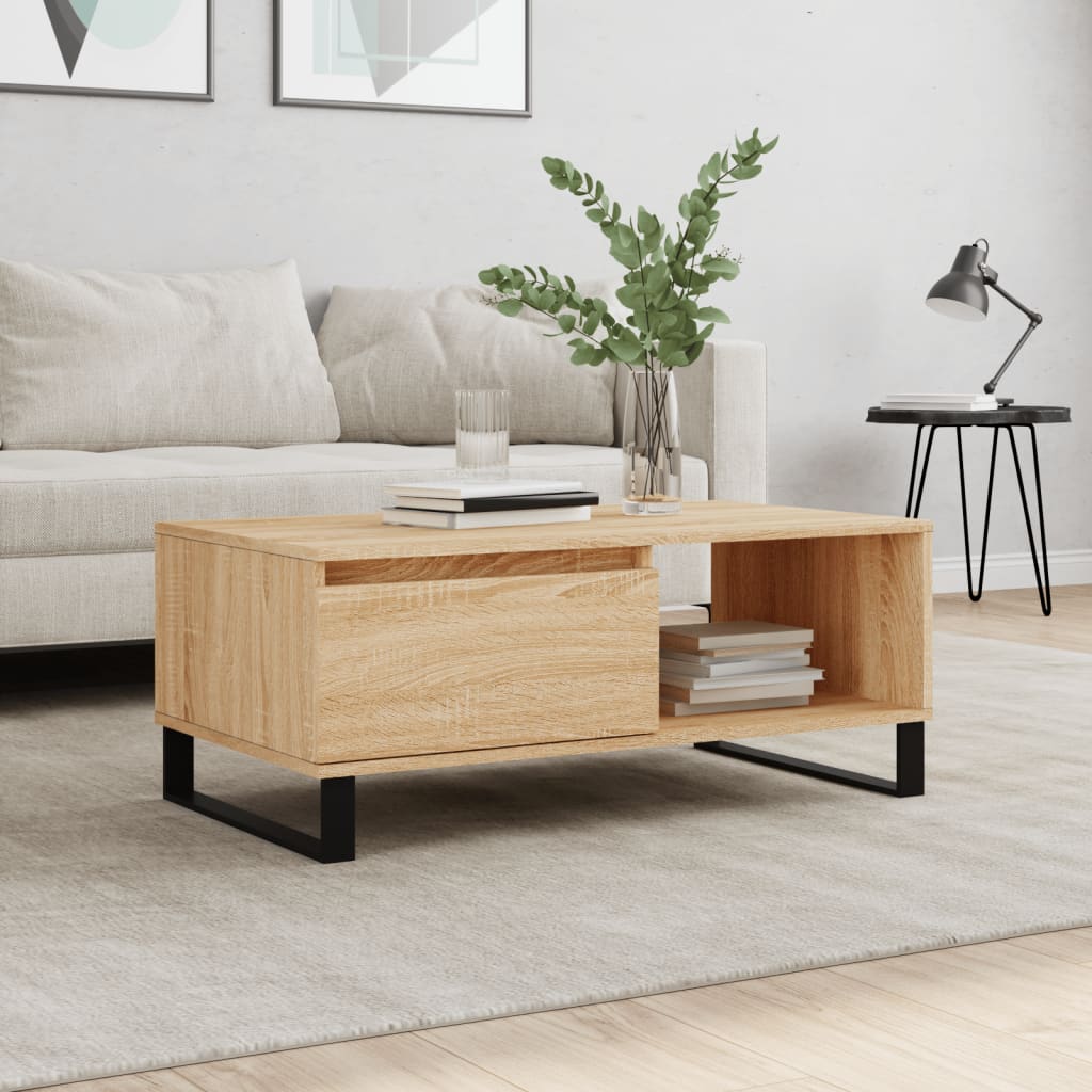 Salontafel 90x50x36,5 cm bewerkt hout sonoma eikenkleurig – afbeelding 1
