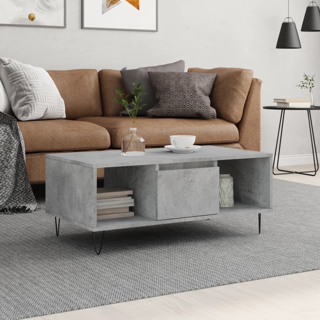 Salontafel 90x50x36,5 cm bewerkt hout betongrijs – afbeelding 1
