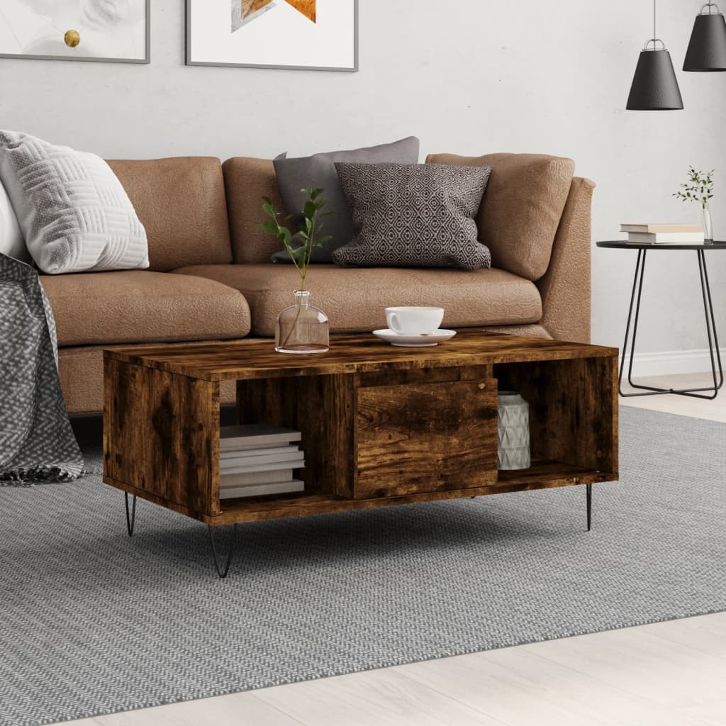 Salontafel 90x50x36,5 cm bewerkt hout gerookt eikenkleurig – afbeelding 1