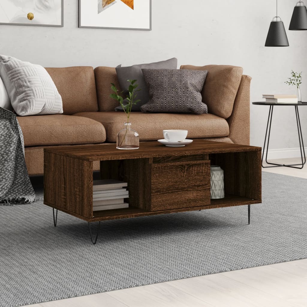 Salontafel 90x50x36,5 cm bewerkt hout bruin eikenkleur – afbeelding 1