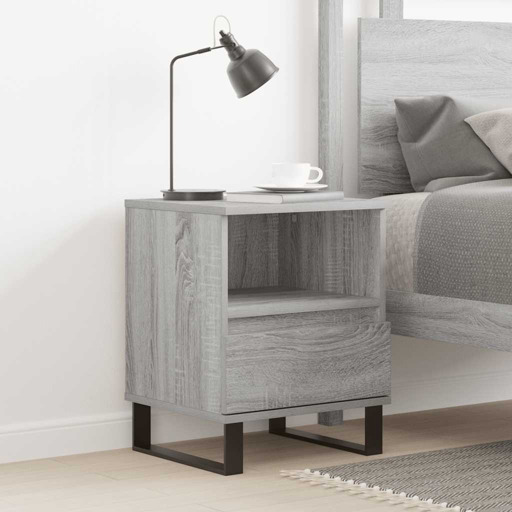 Nachtkastje 40x35x50 cm bewerkt hout grijs sonoma eikenkleurig