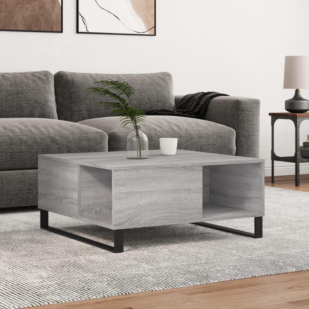 Salontafel 80x80x36,5 cm bewerkt hout grijs sonoma eikenkleurig – afbeelding 1