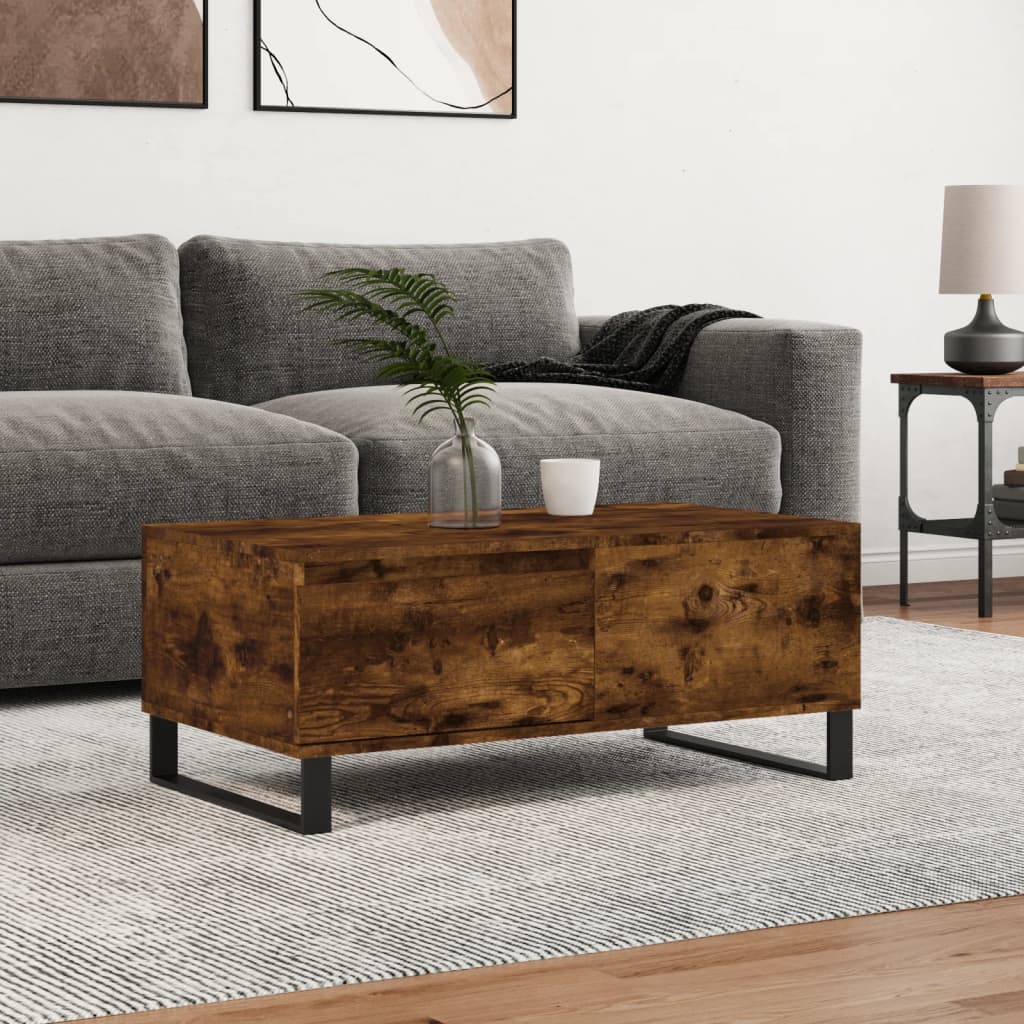 Salontafel 90x50x36,5 cm bewerkt hout gerookt eikenkleurig – afbeelding 1