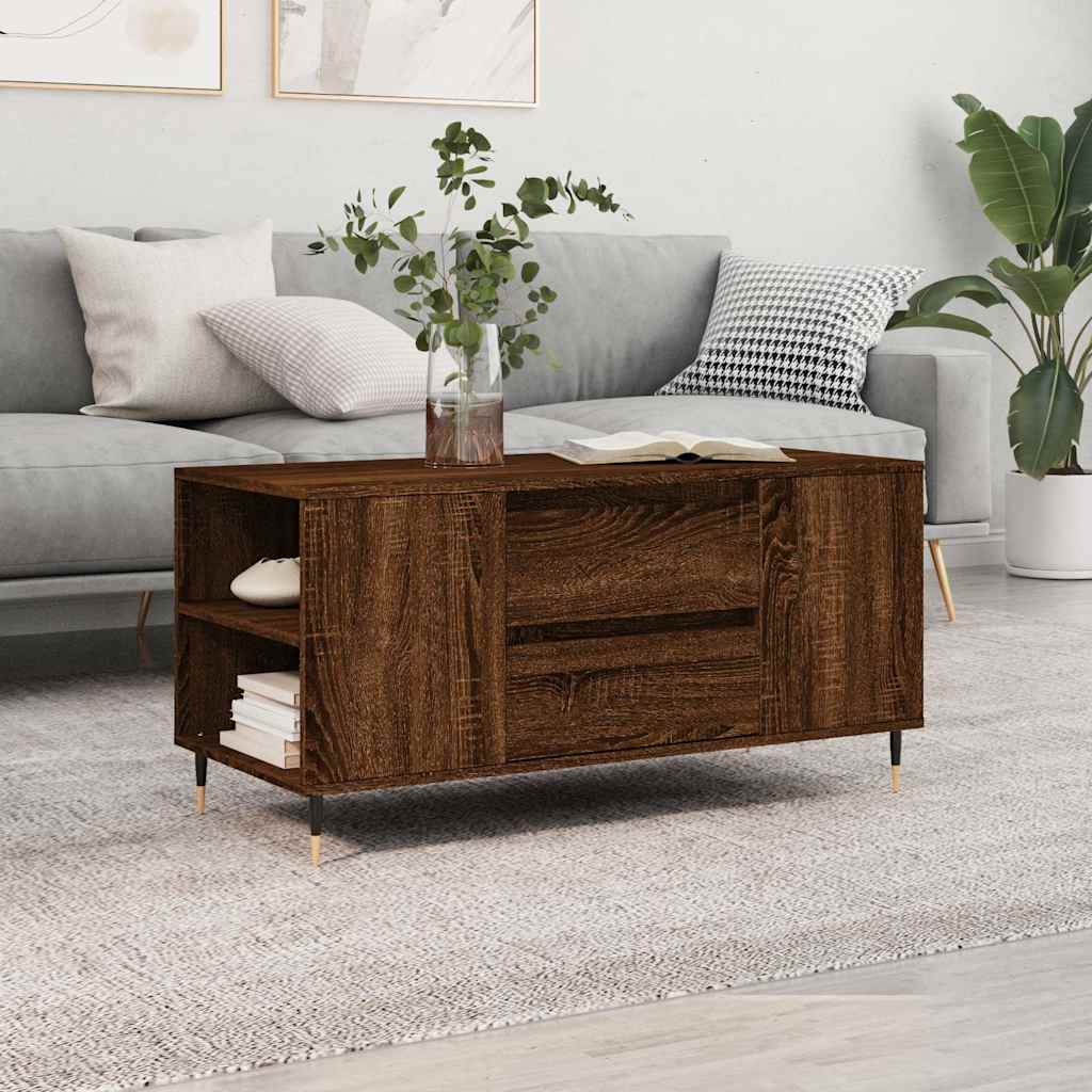 Salontafel 102x44,5x50 cm bewerkt hout bruin eikenkleur – afbeelding 1