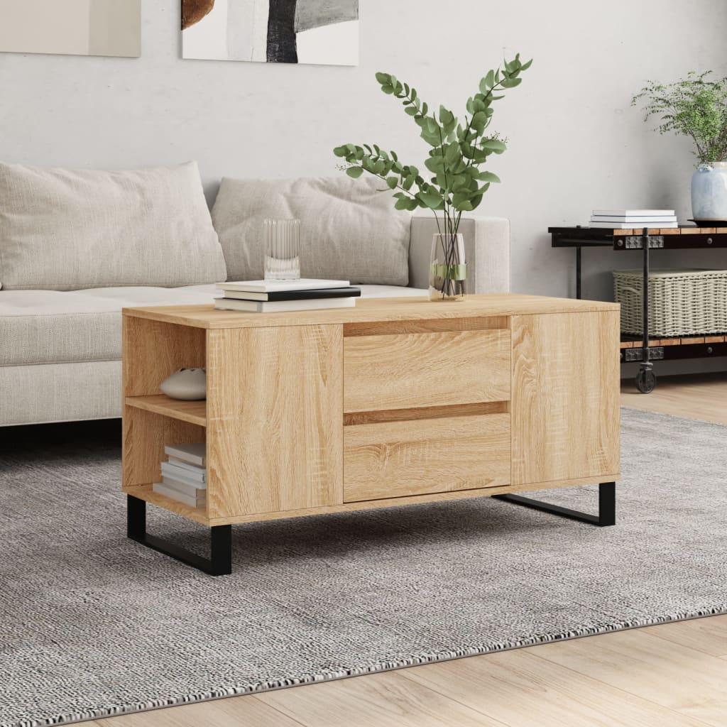Salontafel 102x44,5x50 cm bewerkt hout sonoma eikenkleurig – afbeelding 1