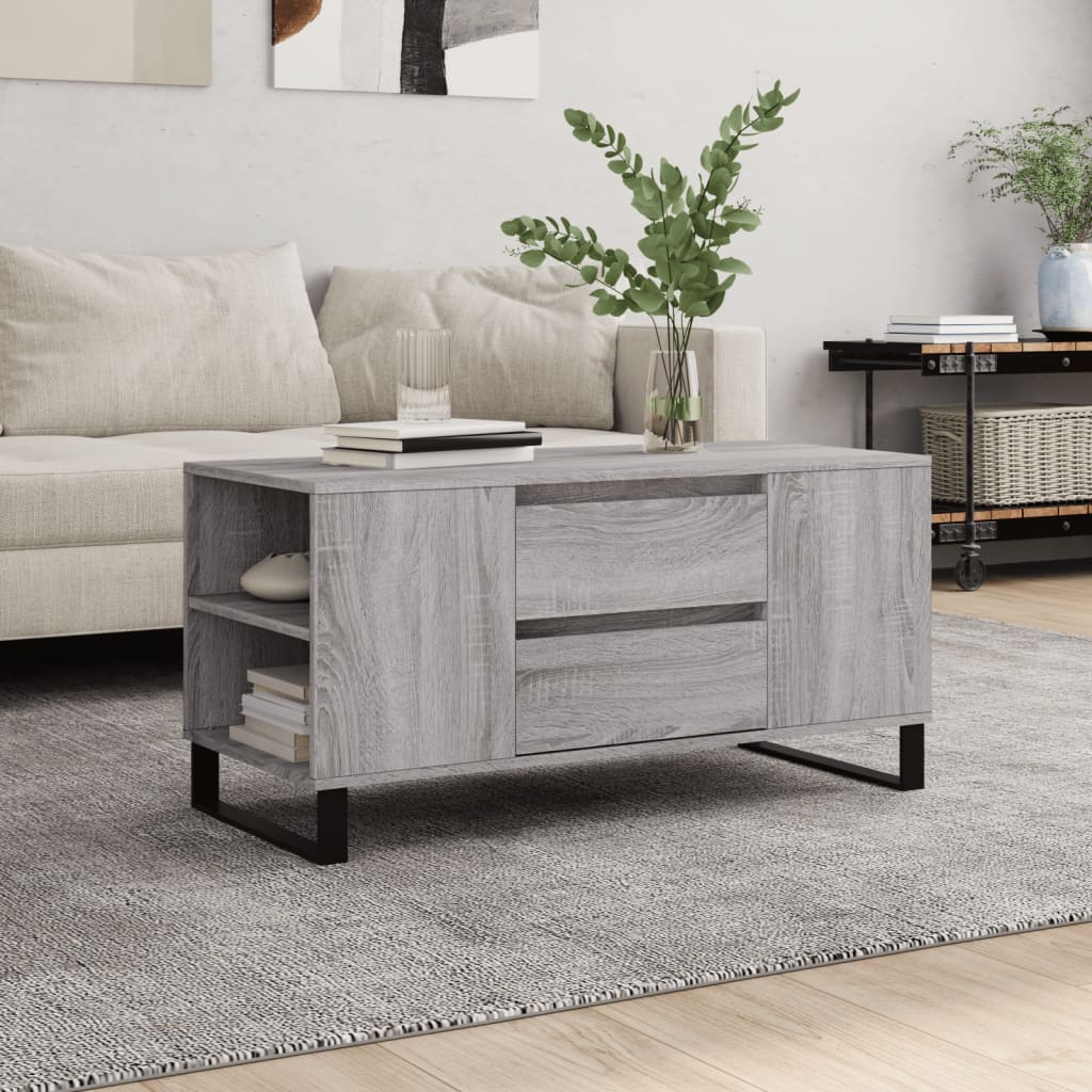 Salontafel 102x44,5x50 cm bewerkt hout grijs sonoma eikenkleur