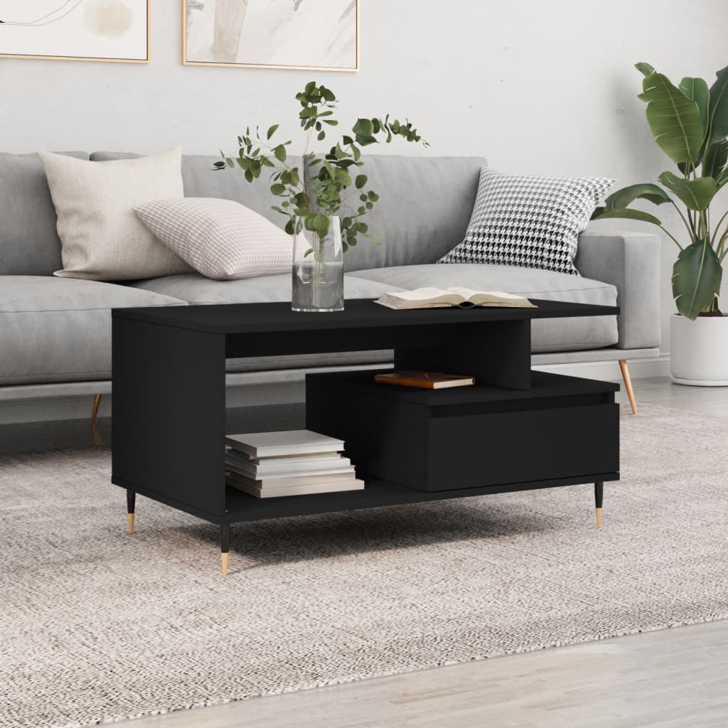 Salontafel 90x49x45 cm bewerkt hout zwart – afbeelding 1