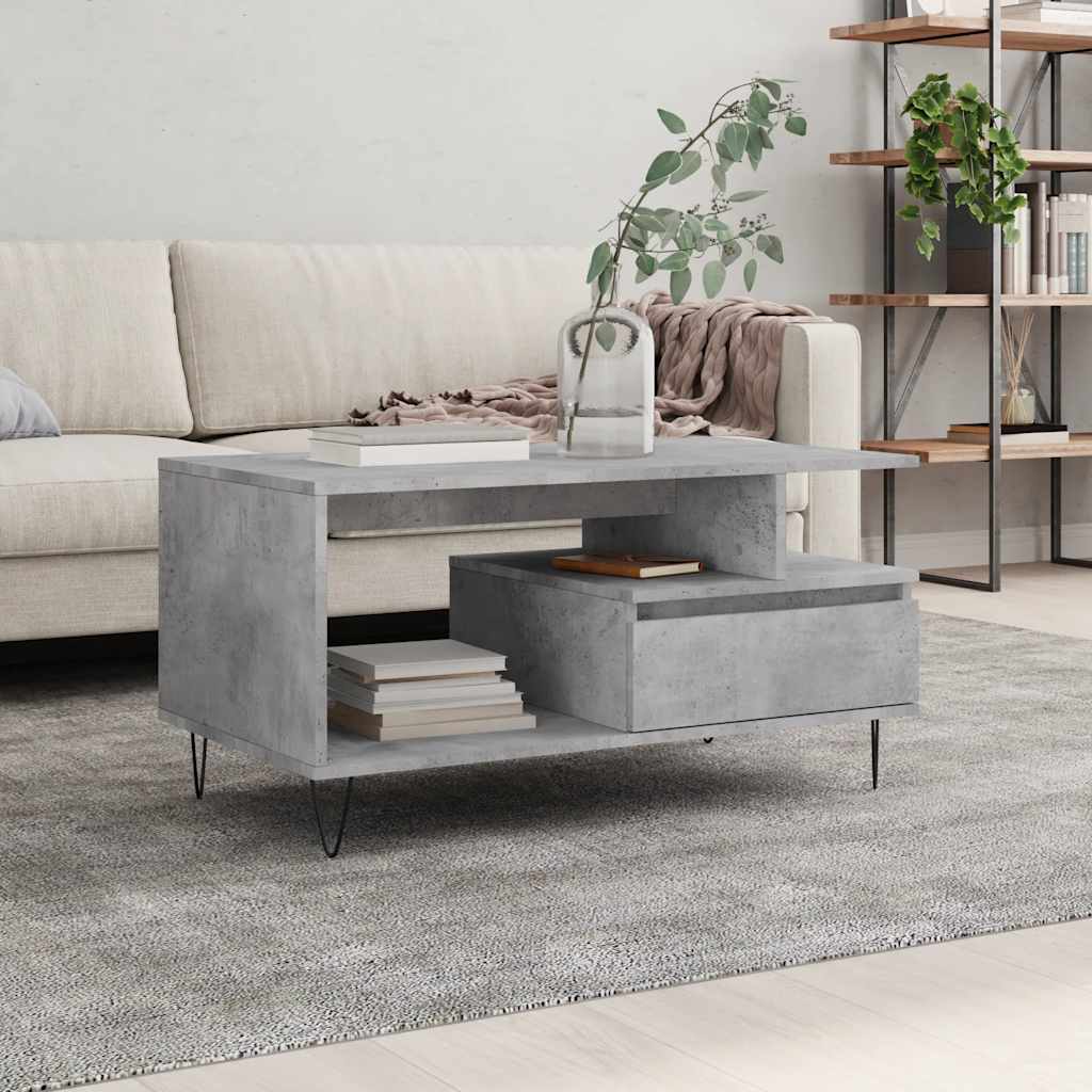 Salontafel 90x49x45 cm bewerkt hout betongrijs – afbeelding 1