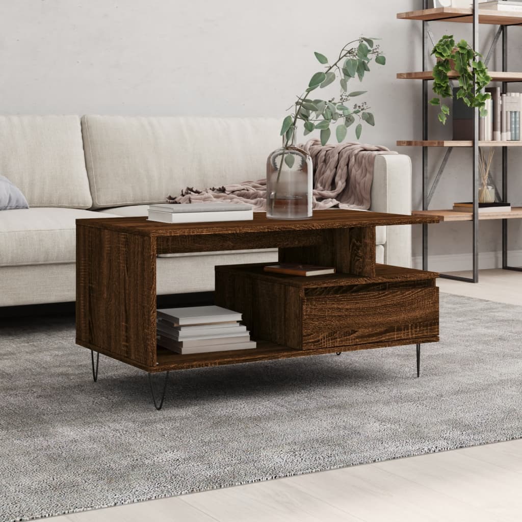 Salontafel 90x49x45 cm bewerkt hout bruineiken – afbeelding 1