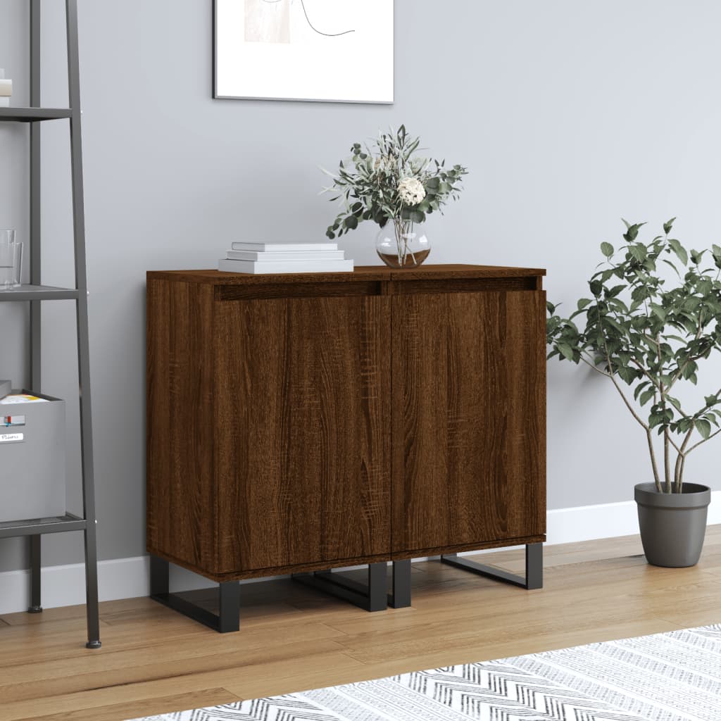 Dressoirs 2 st 40x35x70 cm bewerkt hout bruin eikenkleur