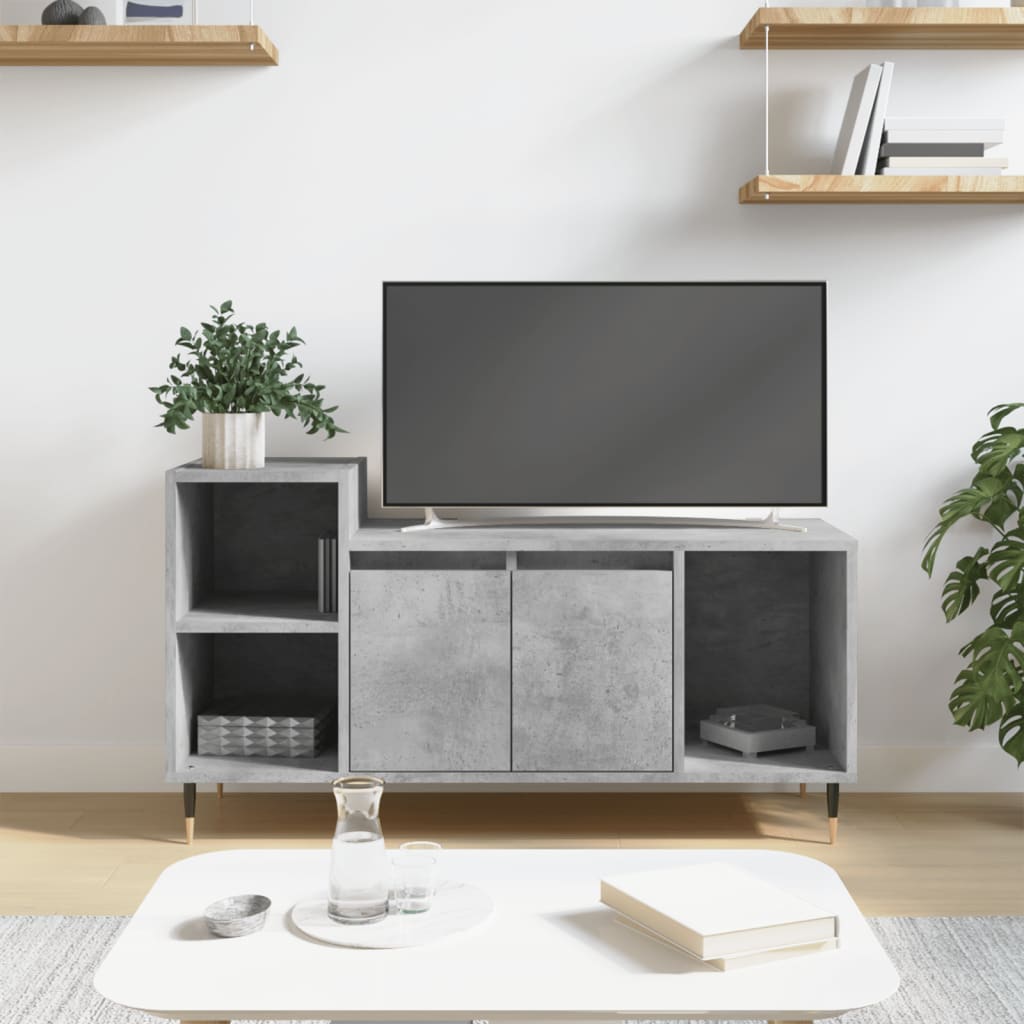 Tv-meubel 100x35x55 cm bewerkt hout betongrijs – afbeelding 1