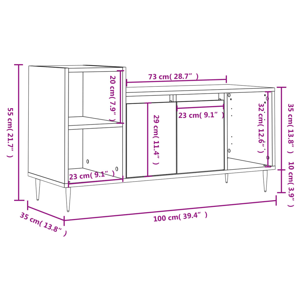 Tv-meubel 100x35x55 cm bewerkt hout betongrijs – afbeelding 12