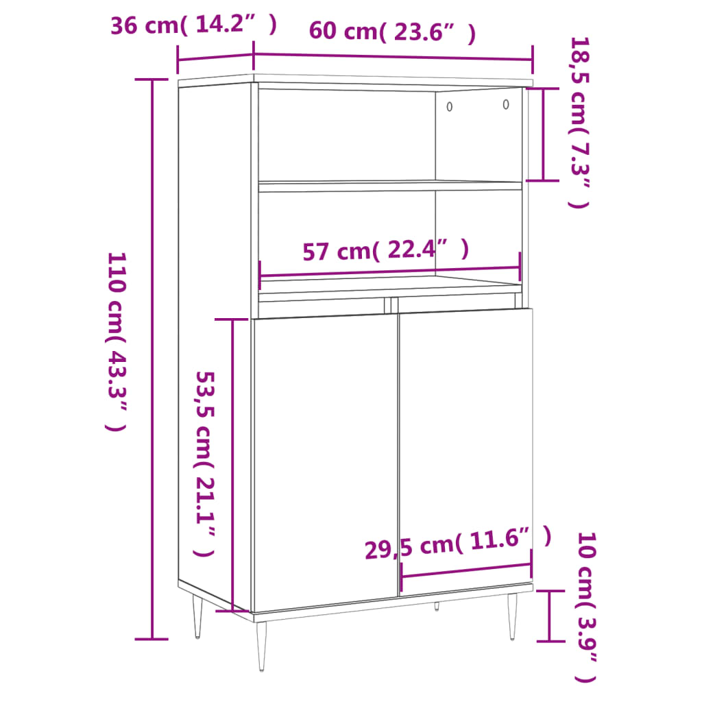 Hoge kast 60x36x110 cm bewerkt hout grijs sonoma eikenkleurig – afbeelding 11
