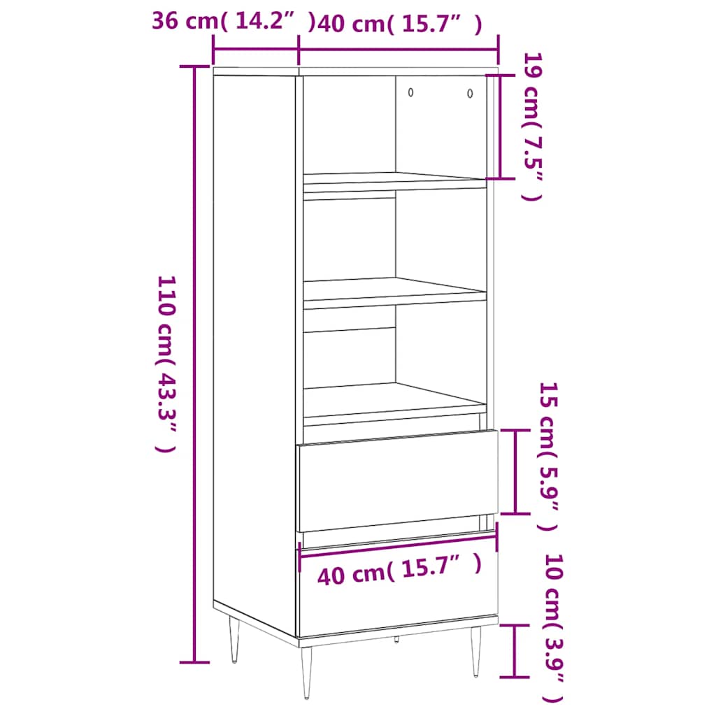 Hoge kast 40x36x110 cm bewerkt hout betongrijs – afbeelding 11