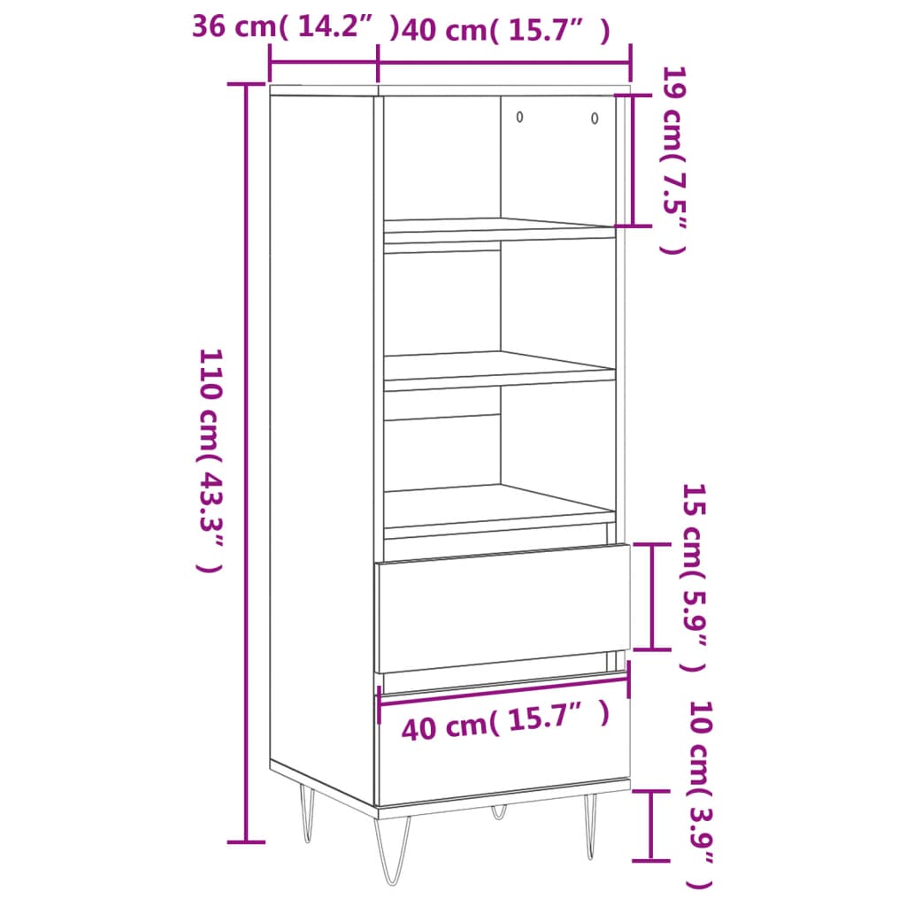 Hoge kast 40x36x110 cm bewerkt hout wit – afbeelding 11