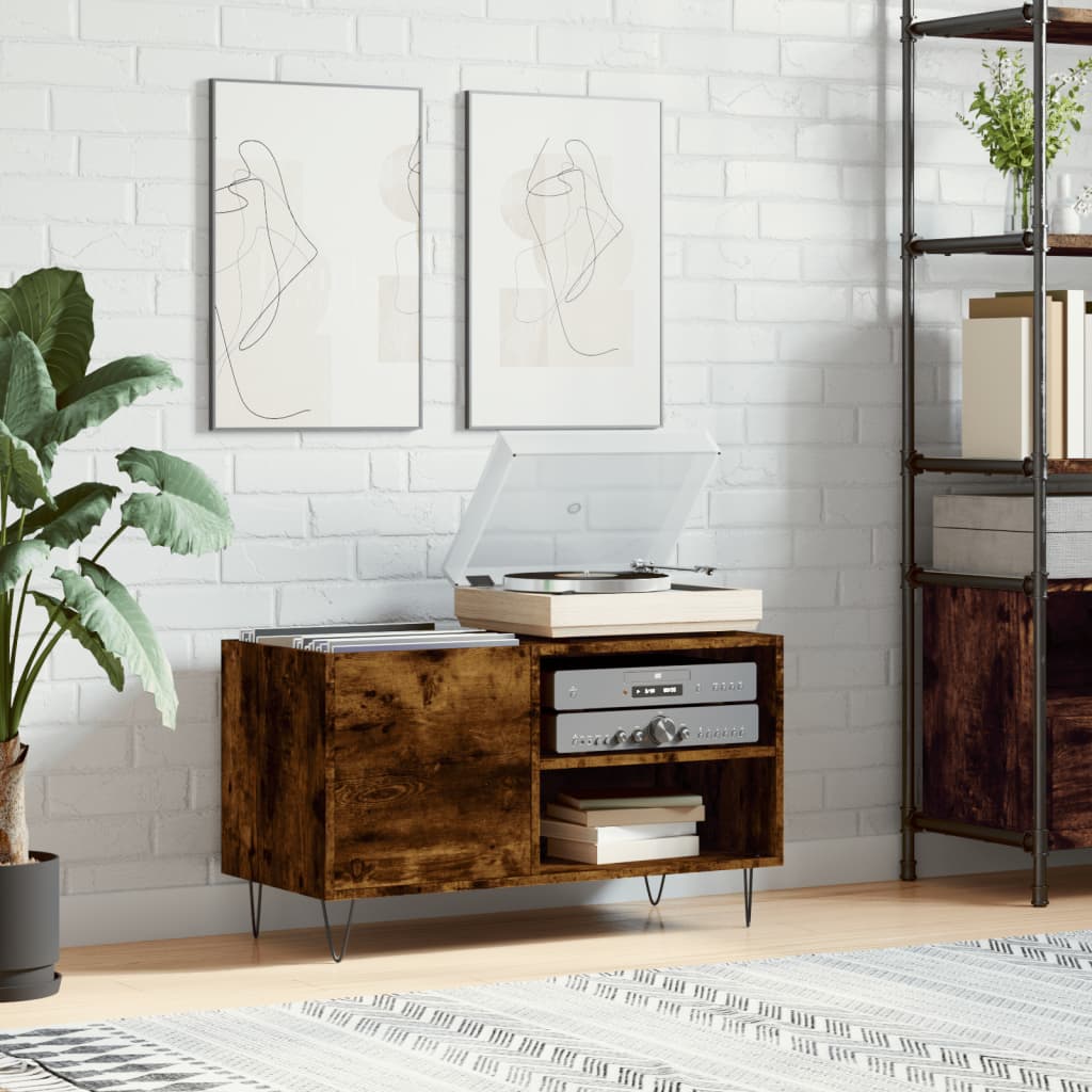 Platenkast 85x38x48 cm bewerkt hout gerookt eikenkleurig – afbeelding 1