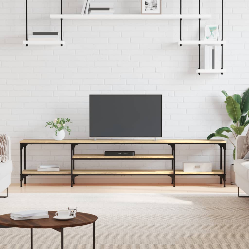 Tv-meubel 201x35x45 cm bewerkt hout en ijzer sonoma eikenkleur – afbeelding 1