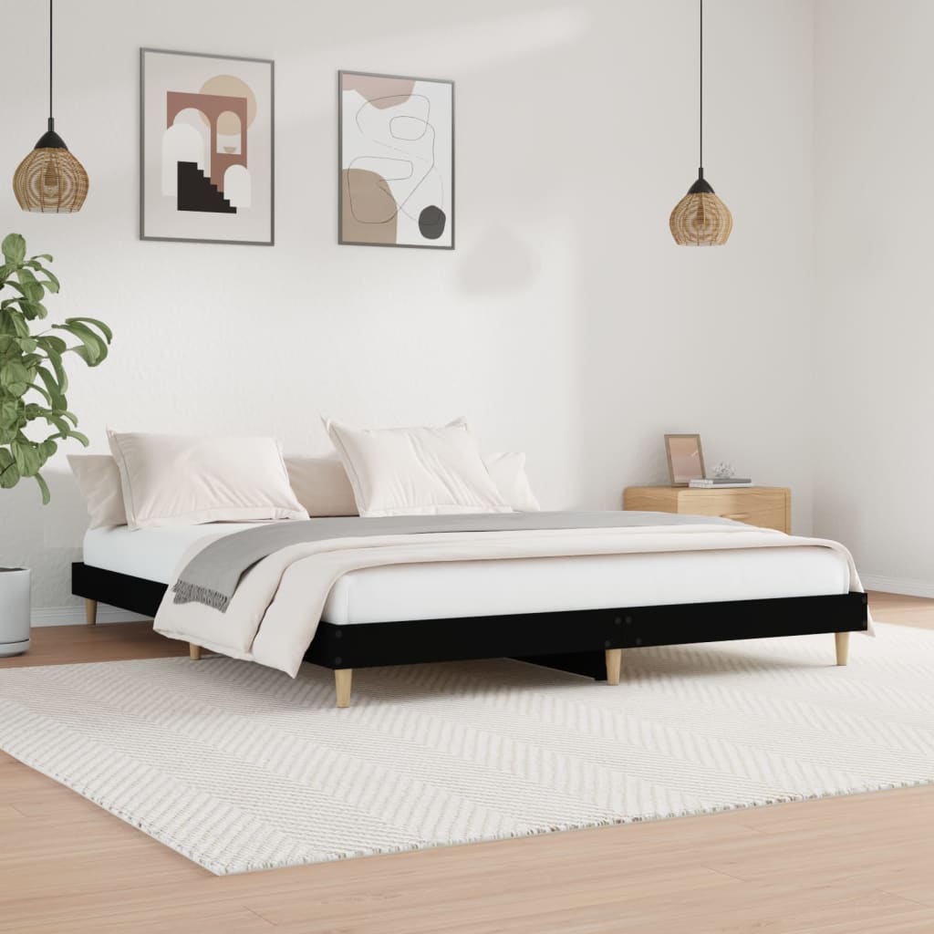 Bedframe bewerkt hout zwart 150x200 cm – afbeelding 1