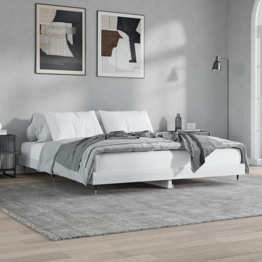 Bedframe bewerkt hout hoogglans wit 160x200 cm – afbeelding 1