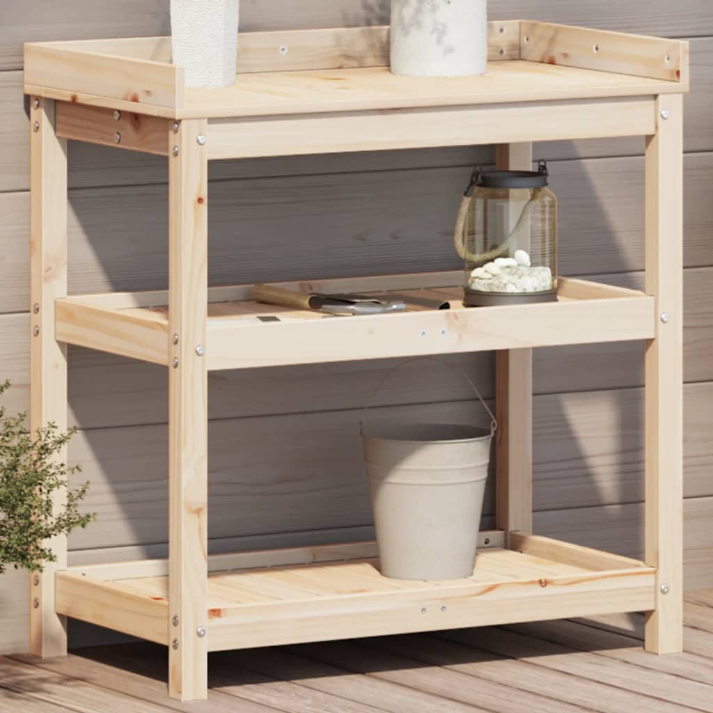Oppottafel met schappen 82,5x45x86,5 cm massief grenenhout – afbeelding 1