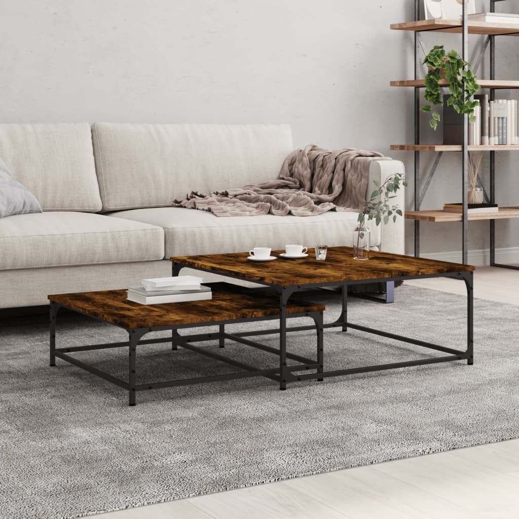 2-delige Tafeltjesset bewerkt hout gerookt eikenkleurig – afbeelding 1