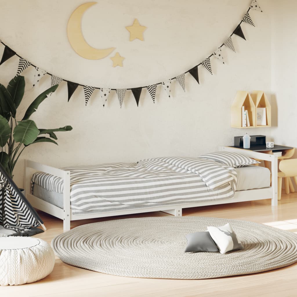 Kinderbedframe 90x200 cm massief grenenhout wit – afbeelding 1