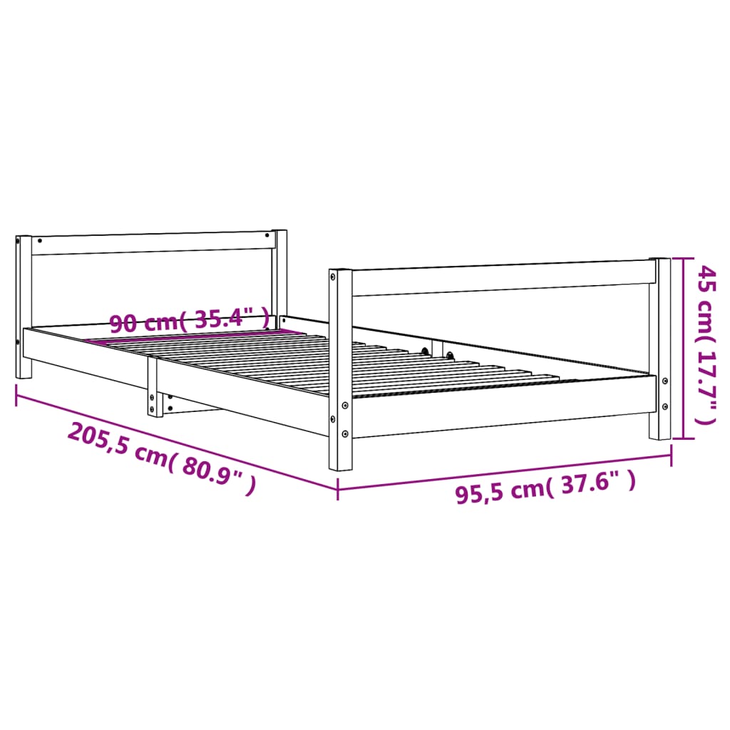 Kinderbedframe 90x200 cm massief grenenhout wit – afbeelding 9