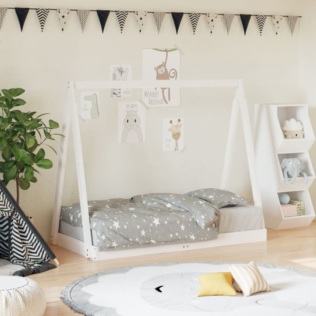 Kinderbedframe 70x140 cm massief grenenhout wit – afbeelding 1