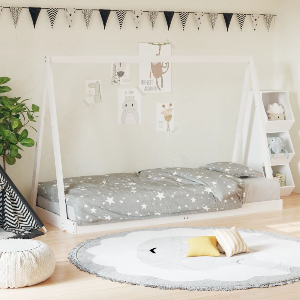 Kinderbedframe 90x200 cm massief grenenhout wit – afbeelding 1