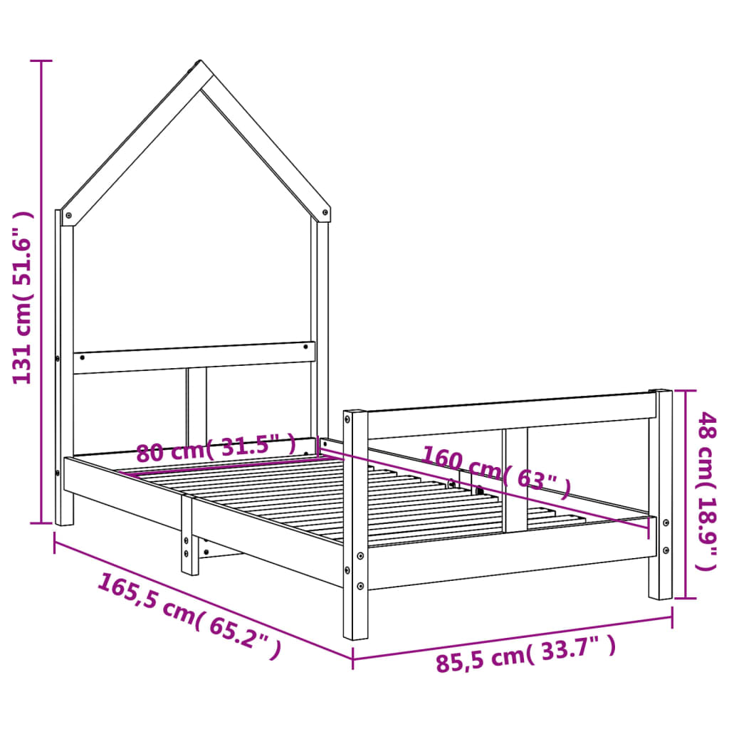 Kinderbedframe 80x160 cm massief grenenhout – afbeelding 9